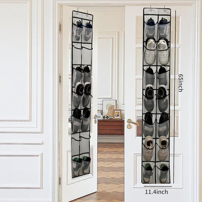 Over The Door Shoe Organizer, 14 Large Mesh Pockets Hanging Shoe Rack for Closet, Gray, 2-Pack