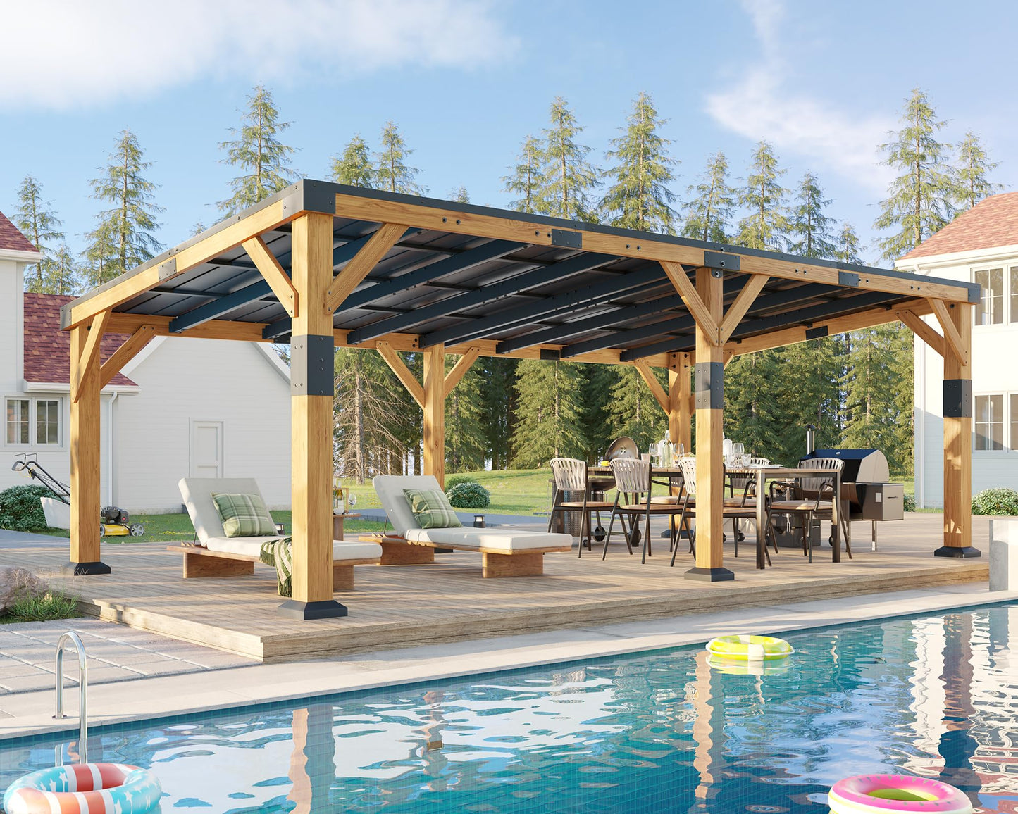 Jocisland 12' x 24' Cedar Wood Gazebo with Sloped Galvanized Steel Roof, Hardtop Gazebo Pavilion with Durable, Rot-Resistant Construction, Permanent Outdoor Pergola for Backyard, Garden & Deck
