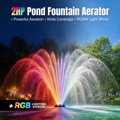 2HP Pond Fountain Aerator with 3 RGB LED Lights, 120V 30000 GPH Floating Water Pump, Automatic Aerating Pump for Large Ponds, Lakes, and Outdoor Water Features, with Controller, APP & Remote Control