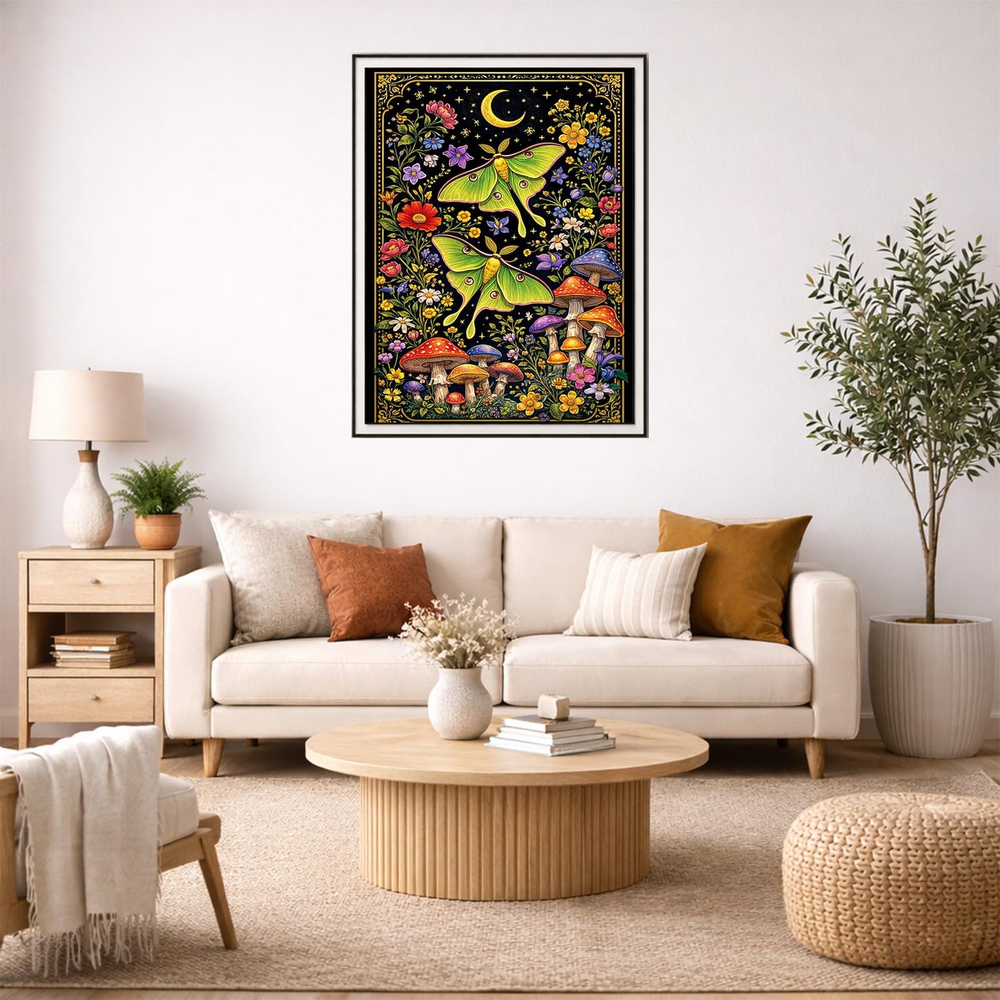 IOHEFY Luna Moth Diamond Painting 12 x 16 Inch Full Drill Acrylic Diamond Art DIY Crystal Rhinestone Night Garden Moth Mushroom Floral Artwork Nano Pearlescent Canvas Wall Decor Gift