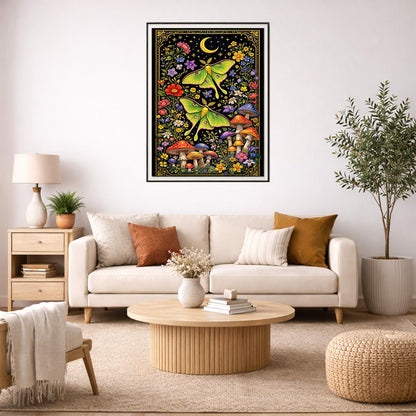 IOHEFY Luna Moth Diamond Painting 12 x 16 Inch Full Drill Acrylic Diamond Art DIY Crystal Rhinestone Night Garden Moth Mushroom Floral Artwork Nano Pearlescent Canvas Wall Decor Gift