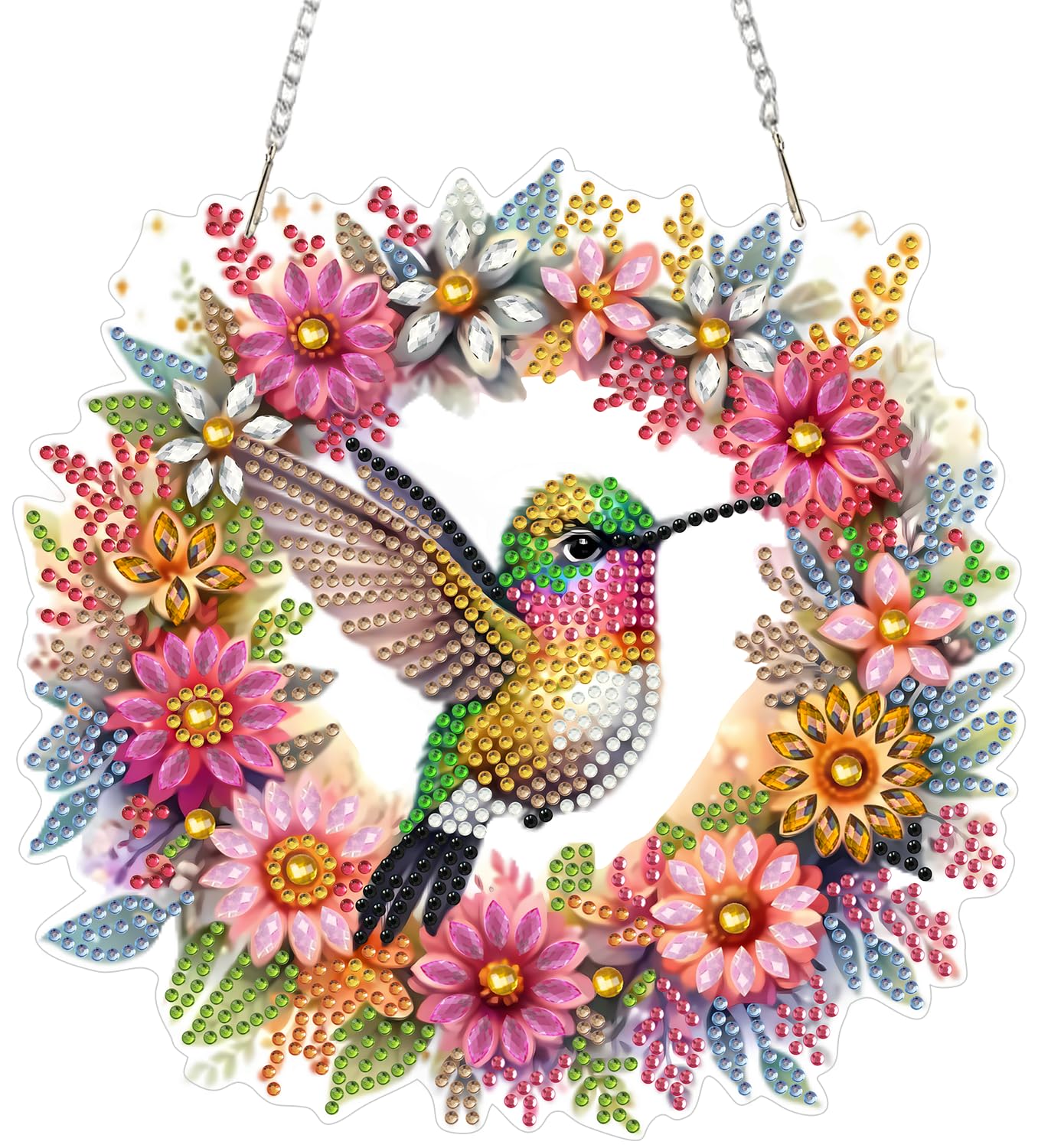 ZeeLionArt Hummingbird Hanging Diamond Art Kits for Adults Pendant Suncatcher, Special Shaped Crystal DIY Pearl Diamond Painting Kits for Adults, Spring Summer Window Wreath Decor 7.6x7.7 Inch