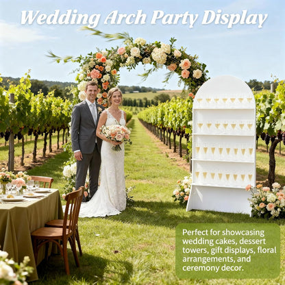 Sicrifety 5.9 ft 4-Tier Champagne Wall Holder for Party, White Wedding Arch Backdrop Stand Holds 32 Glasses, Freestanding Champagne Wall for Wedding Reception & Event Decor