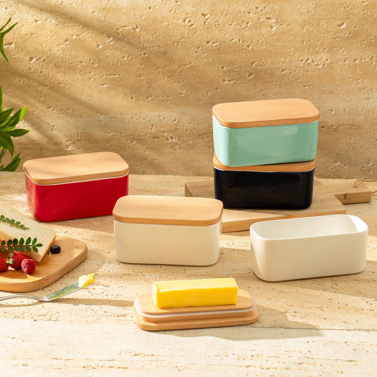 Sweese Small Butter Dish with Lid for Countertop, Airtight Butter Keeper Holds Up to 1 Sticks of Butter, Porcelain Butter Container for Kitchen Decor and Accessories for Kitchen Gift, White