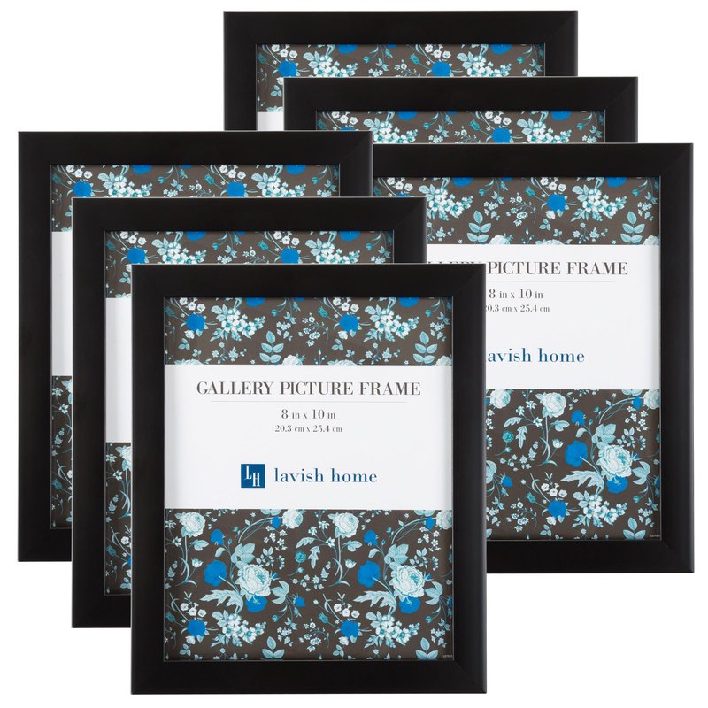 Set of 6 Picture Frames - 8x10 Photo Frame Set with Stand and Hooks for Gallery Wall or Family Portrait - Picture Wall Decor by Lavish Home (Black)