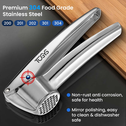 TOGYS Heavy Duty Stainless Steel Garlic Press - Professional Grade Garlic Mincer & Crusher with Ergonomic Soft Grip Handle, Dishwasher Safe, Rust-Proof - Easy to Clean Kitchen Gadget for Cooking