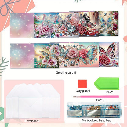 Tontut 8pcs Flower Butterfly Diamond Art Painting Greeting Card, 5D DIY Special Shape Diamond Painting Christmas Birthday Mother's Day Father's Day Teacher's Day Greeting Card Creative Gifts
