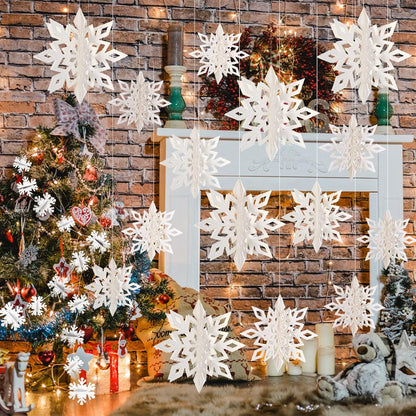 Winter Wonderland Frozen Party Decorations, 12pcs Hanging 3D Paper Snowflakes and Snowflake Garland for Christmas