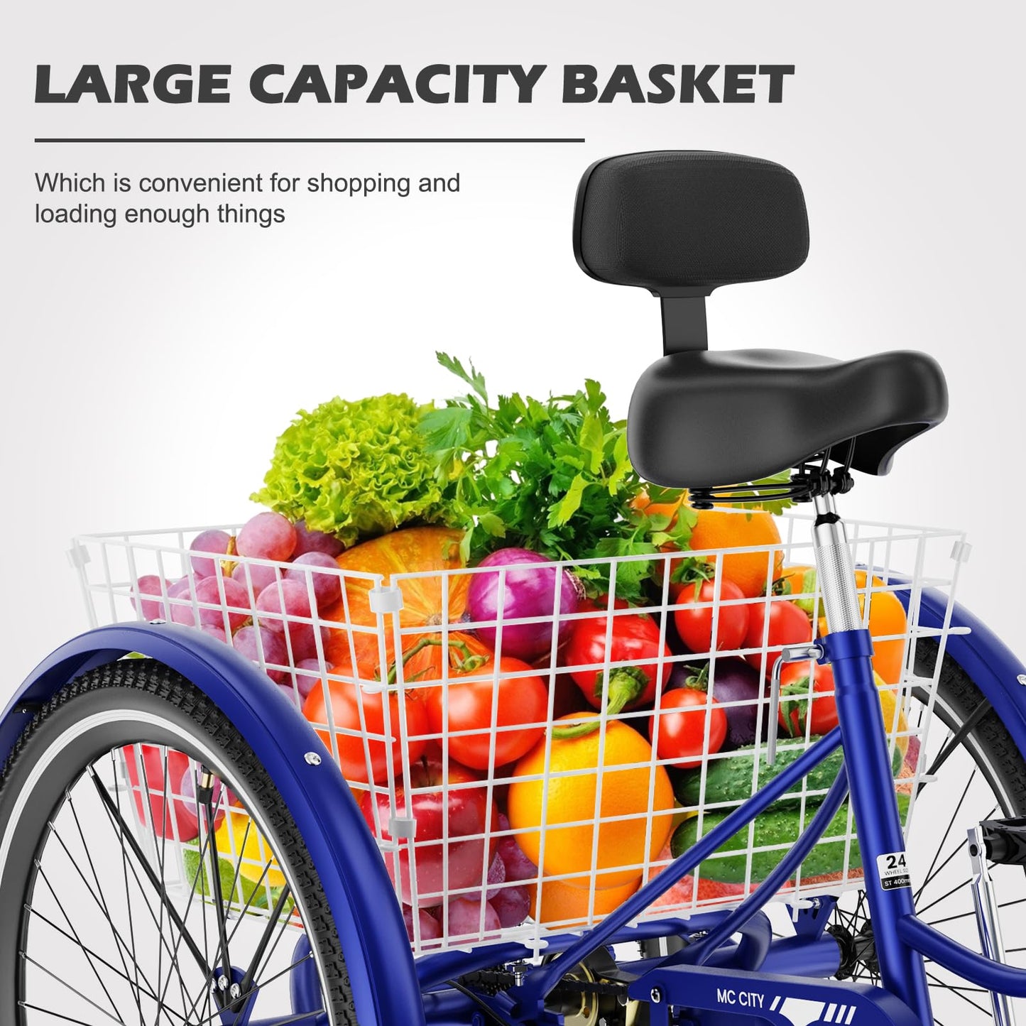 EOYOBIKE Adult Tricycle 3-Wheel Cruiser Bike, Low Step-Through, Heavy-Duty Comfort Trike with Adjustable Handlebar & Spring Saddle, Large Rear Basket, for Seniors & Adults (Harbor Blue, 20" Tire)