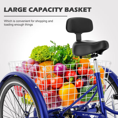 EOYOBIKE Adult Tricycle 3-Wheel Cruiser Bike, Low Step-Through, Heavy-Duty Comfort Trike with Adjustable Handlebar & Spring Saddle, Large Rear Basket, for Seniors & Adults (Harbor Blue, 20" Tire)