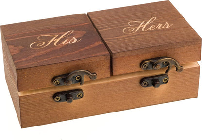 Ella Celebration Wood Ring Box for Wedding Ceremony, Rustic Vintage Ring Bearer Box, His & Hers
