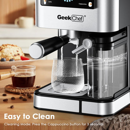 Geek Chef Espresso Machine, 20 Bar Espresso and Cappuccino Coffee Maker, Quick Heating Automatic, Latte & Cappuccino Creator, for Home, for Gift to Family, Friends, Coffee Shops