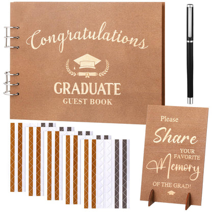 Chunful 2026 Graduation Guest Book with Wood Graduation Photo Guestbook Sign with Stand Pen Photo Stickers Memory Scrapbook Album DIY Kit Grad Gifts for College High School Grad Party Supplies