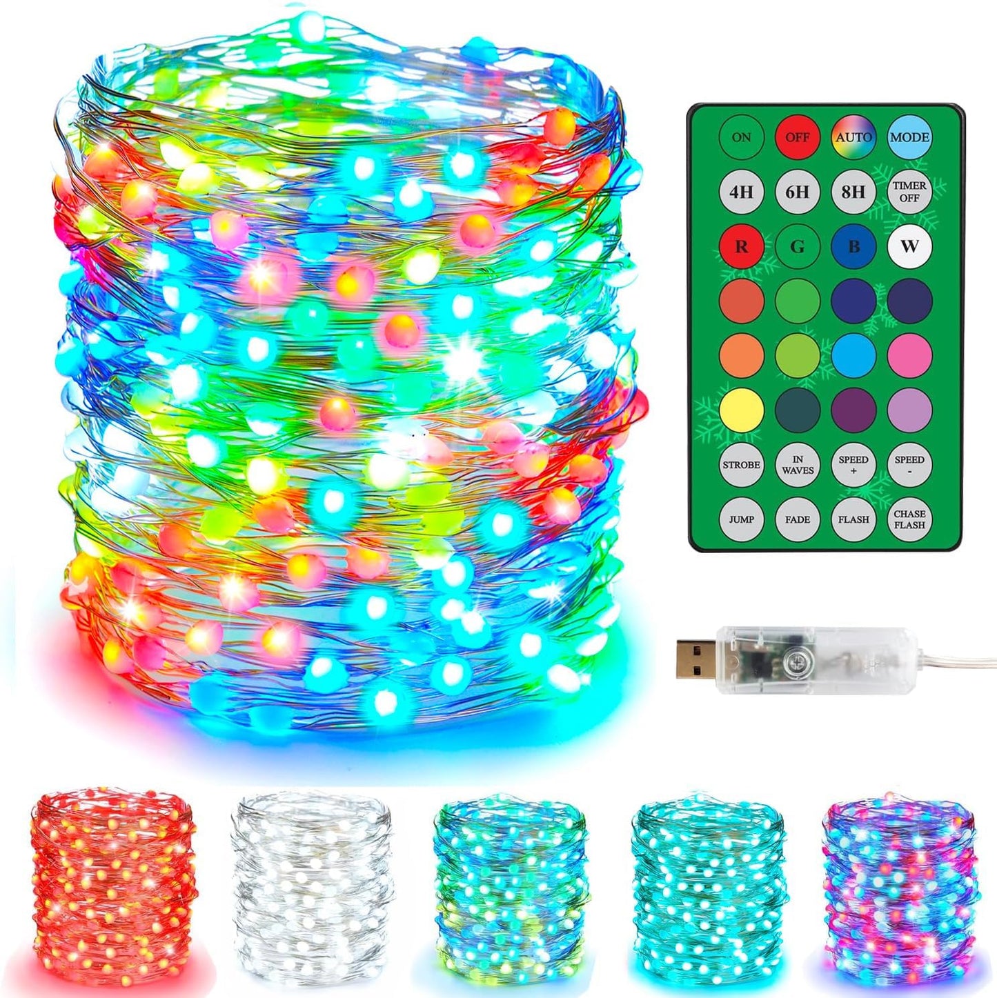 33ft 100 4th Color Changing Fairy String Lights, LED Twinkle Lights with Remote & Timer, Multicolor Outdoor Christmas