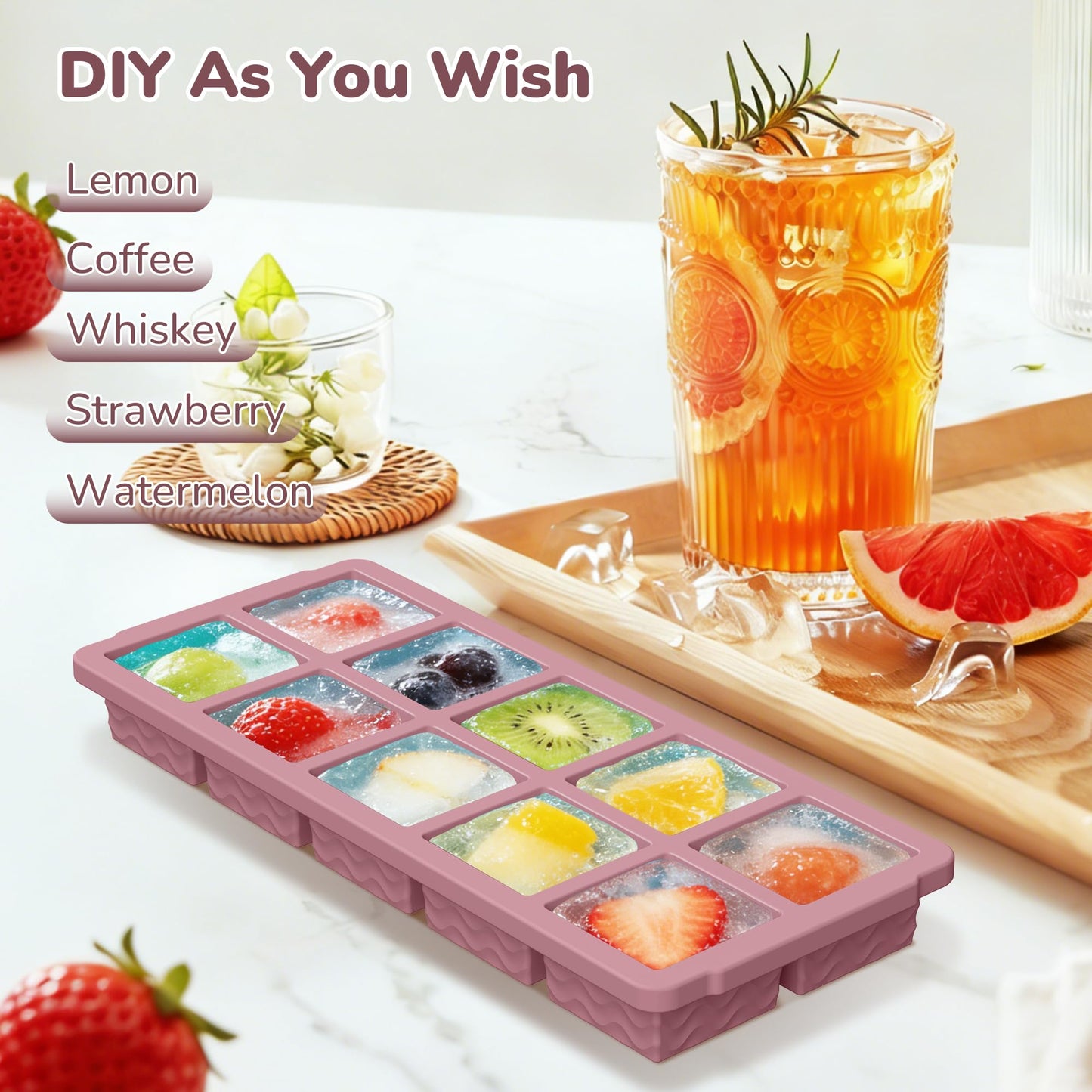 Silicone Freezer Trays with Lid (4-Pack), 1-Cup, 2-Cup, 1/2-Cup & 2-Tbsp Silicone Freezer Molds, Stackable Soup Freezer Meal Prep Containers,Ice Cube Tray for Making Sauce,Smoothies,Yogurt Bites