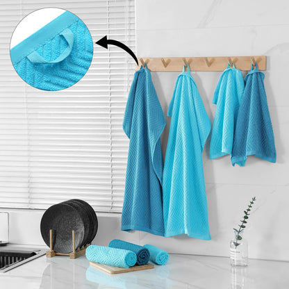 QAJ 100% Cotton Kitchen Towels and Dishcloths Set, Pack of 8 Super Absorbent 16" x 25" Kitchen Towels and 13" x 13" Dish Cloths (400 GSM)