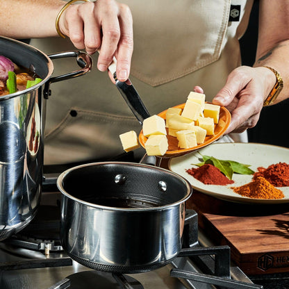 HexClad Hybrid Nonstick 1-Quart Saucepan with Tempered Glass Lid, Stay-Cool Handle, Dishwasher-Friendly, Oven-Safe Up to 900°F, Induction Ready, Compatible with All Cooktops