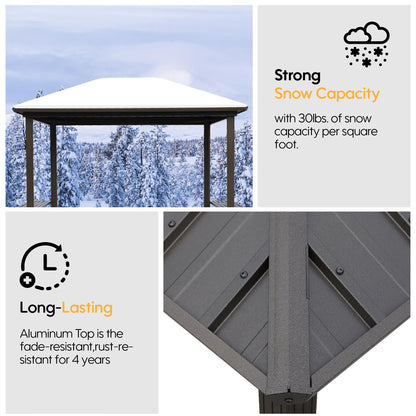 Grill Hardtop Gazebo Outdoor Metal Hard Top Gazebo, Permanent BBQ Gazebo with Galvanized Steel,Aluminum Framed Pavilion with Shelves for Patio Backyard Lawn Garden, Patio, Backyard Single Roof