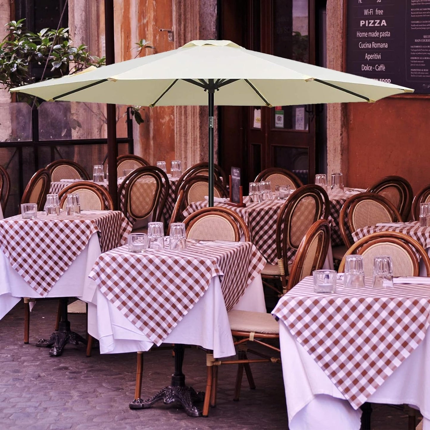 YSSOA 9' Patio Umbrella, Outdoor Table Market Yard Umbrella with 8 Sturdy Ribs, Beige