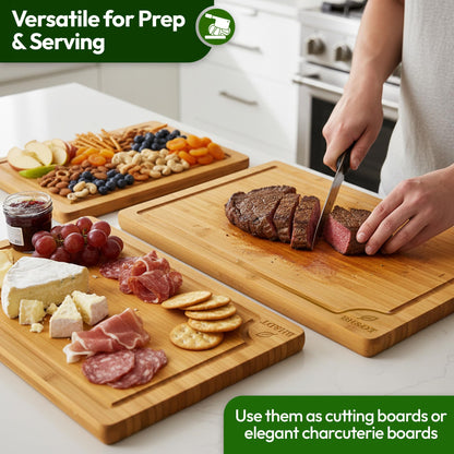 BH&DT Cutting Board Set, Bamboo Cutting Boards for Kitchen with Juice Groove,Multipurpose Board for Food Prep and Serving meat cutting board,cutting,boardgift set,wood board,bamboo cutting board set.