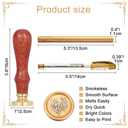 Yoption Wax Seal Kit, Eucalyptus Wax Seal Stamp, 10pcs Light Gold Glue Gun Sealing Wax Sticks and 1 Pen for Christmas Cards, Wedding, Gift, Wine Packages