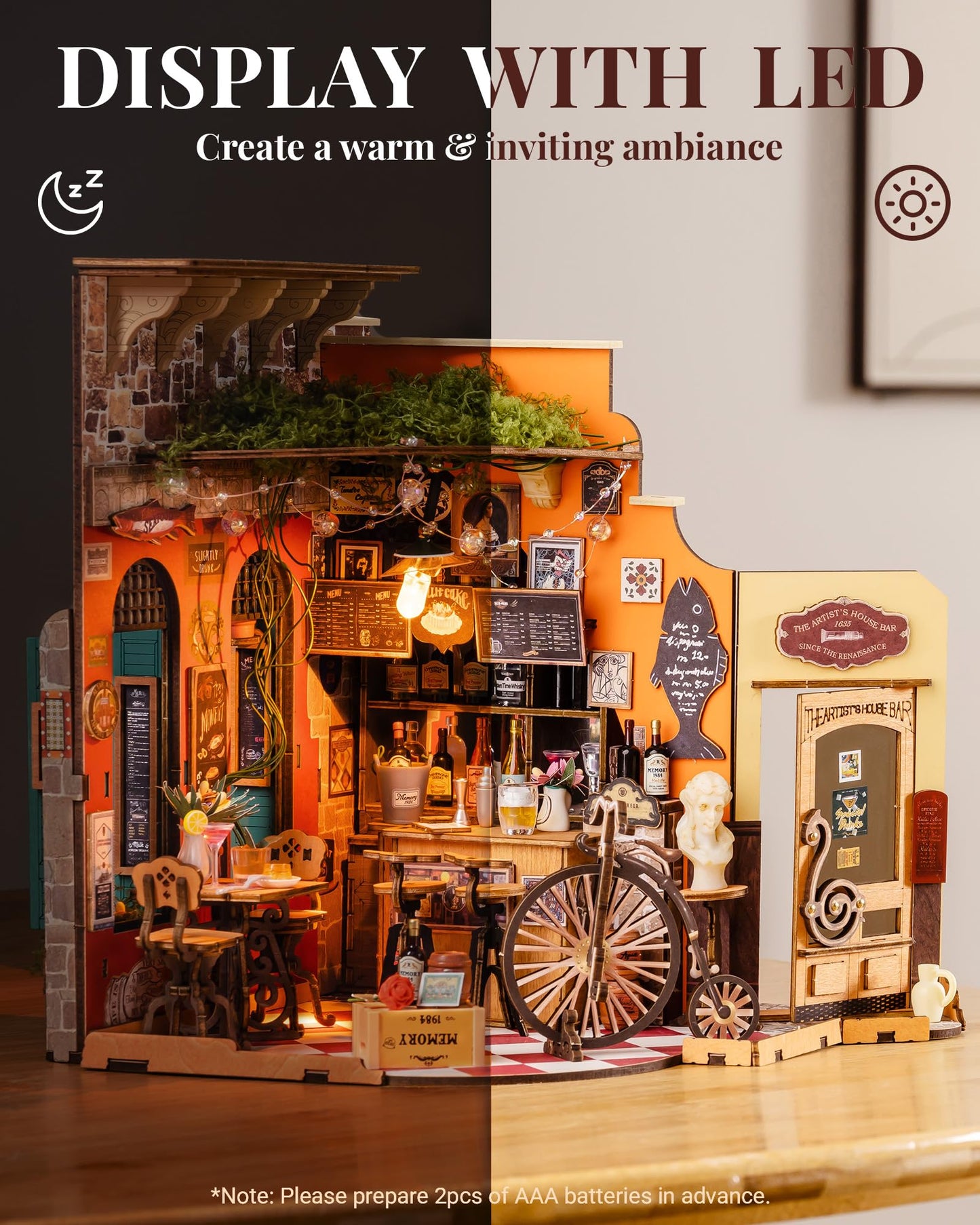 Rolife DIY Miniature House Kit Cheers Bar Dining, 3D Book Nook Bookshelf Decor for Adults, Mini Model House Kits, DIY Crafts Kit Halloween for Adults (Cheers Bar Dining)