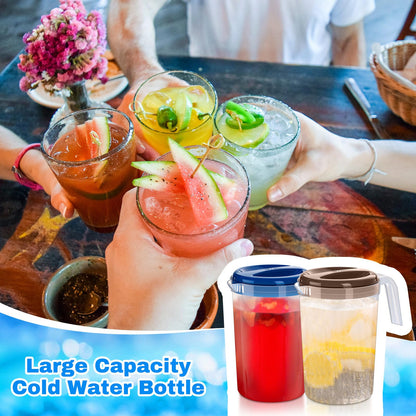 Reallnaive 4 Pcs 1 Gallon Plastic Pitcher with Lid Iced Tea Pitchers Drink Container with Twist Cover Tea Jug for Fridge for Water Juice and Fridge Storage, Dishwasher and Freezer Safe (Grey,Blue)