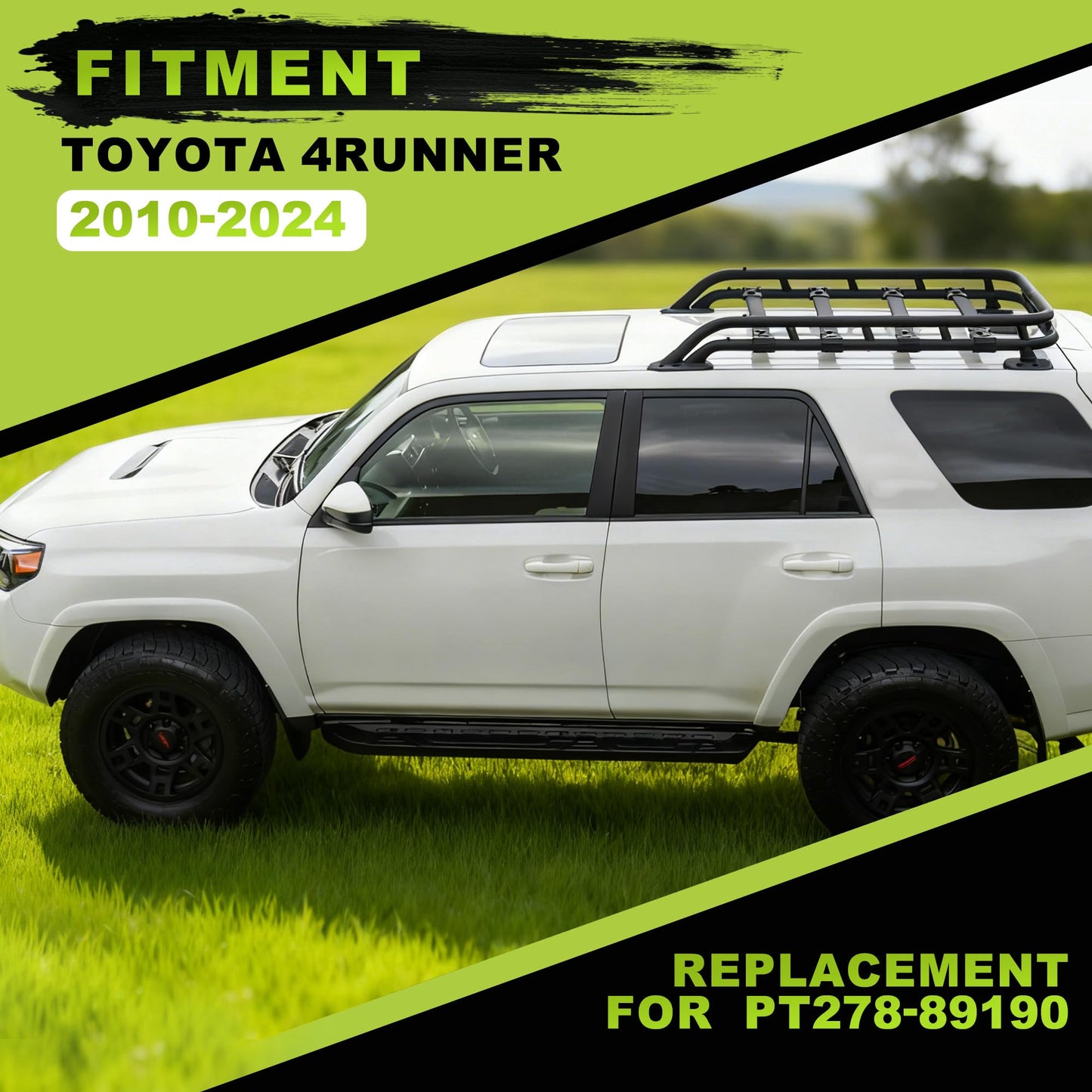 Turmaul Roof Rack Basket for 2010-2024 Toyota 4Runner TRD PRO Replacement for PT278-89190 Rooftop Luggage Cargo Carrier Extra Space Bars 350 Lbs Aluminum Powder-Coated Black