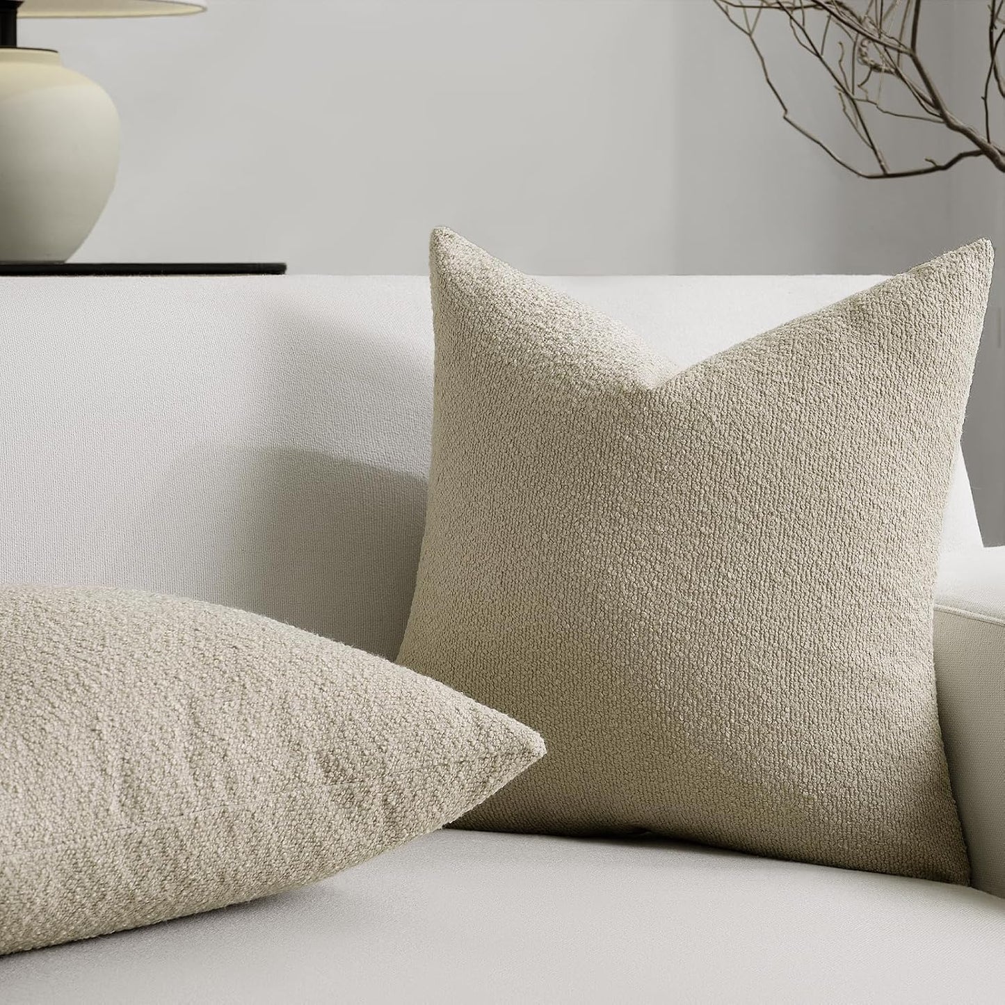 20 20 Inch Set 2, Cozy Throw Pillow Covers x of Beige Decorative Accent Solid Boucle Textured Pillow Cover, Neutral