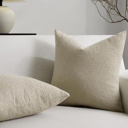 20 20 Inch Set 2, Cozy Throw Pillow Covers x of Beige Decorative Accent Solid Boucle Textured Pillow Cover, Neutral