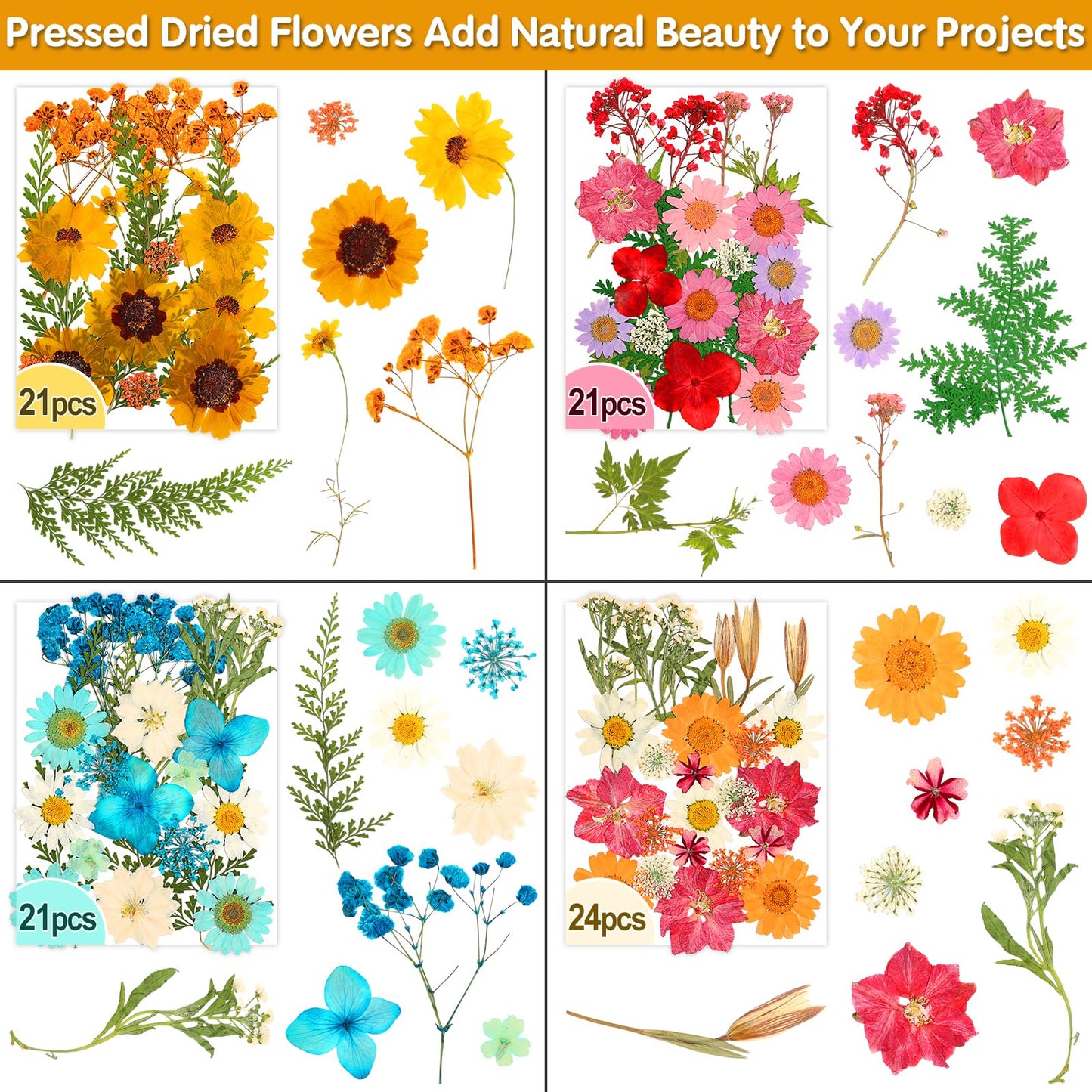 235 Pcs Pressed Dried Flowers for Resin, Natural Real Dried Pressed Flowers for Crafts, Bulk Dry Flowers for Resin Molds, Candles, DIY Art Jewelry Making with Tweezers Butterfly Stickers Set Decorate