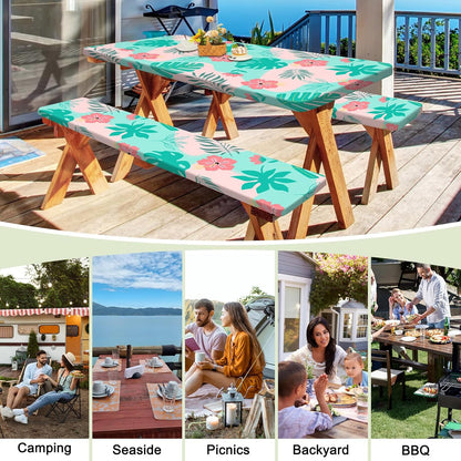 HobbLab Rv,72in,Teal Picnic Table Cover with Bench Covers Portable Table Cloth Built-in Storage Pocket Fitted