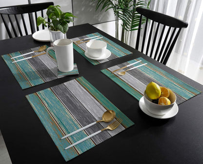Vandarllin Placemats Set of 6, Retro Rustic Barn Wood Texture, Washable Stain Resistant Table Mats