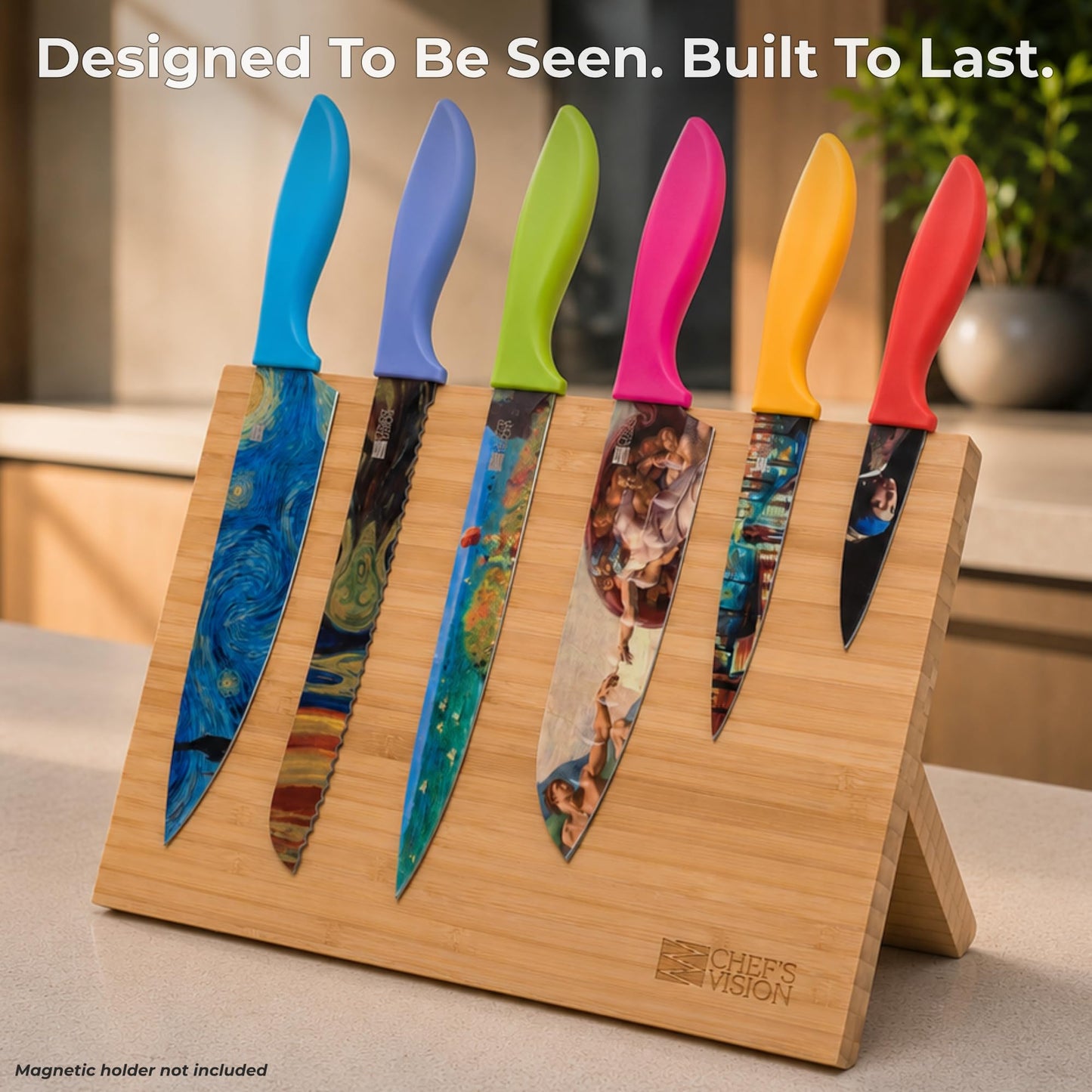 CHEF'S VISION Masterpiece Knife Set - 6-Piece Stainless Steel Cutting Knives Set for Kitchen - Stunning Artistic Designs, Great Gift for Women or Men - Unique Kitchen Knife Set Gift for Art Lovers