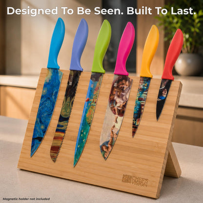 CHEF'S VISION Masterpiece Knife Set - 6-Piece Stainless Steel Cutting Knives Set for Kitchen - Stunning Artistic Designs, Great Gift for Women or Men - Unique Kitchen Knife Set Gift for Art Lovers