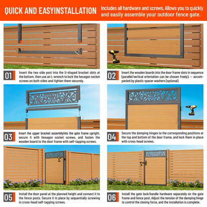 Uphode 4x6 FT(46.8" x 70.8") 201 Stainless Steel Fence Gate Kit Heavy Duty, Anti Sag Metal Fence Gate Frame Kit with Board, Morden Garden Gate Hardware Kit Outdoor (Left/Right Free-Installation)