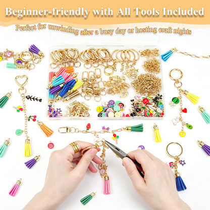 LOIKMIUP 440Pcs Keychain Making Kit, DIY Craft Supplies with Charms, Keychain Tassels, Keychain Clip Hooks, Jump Rings, Key Rings, Extender Chains & Tools for DIY Crafting