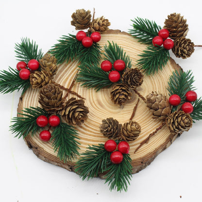 YGbridge Christmas Floral Picks, 30Pcs Pine Cone Holly Berry Stems for Crafts, Artificial Christmas Picks and Sprays, Red Berry Branches Greenery for Christmas Home Decor, Garland, Wreath (30)
