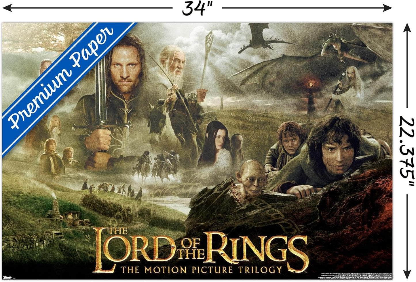 The Lord of the Rings: The Motion Picture Trilogy Wall Poster, 34L" x 22.4W", Premium Poster & Mount Bundle