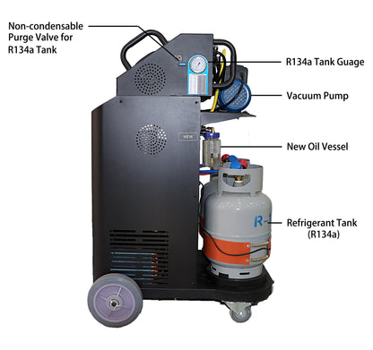 Tektino RCC-6S-Dual Fully Automatic Refrigerant Recovery Machine for R134a and R1234yf, Dual Cylinder AC Recovery Machine for Automotive HVAC Recovery and Recharge Refrigerant