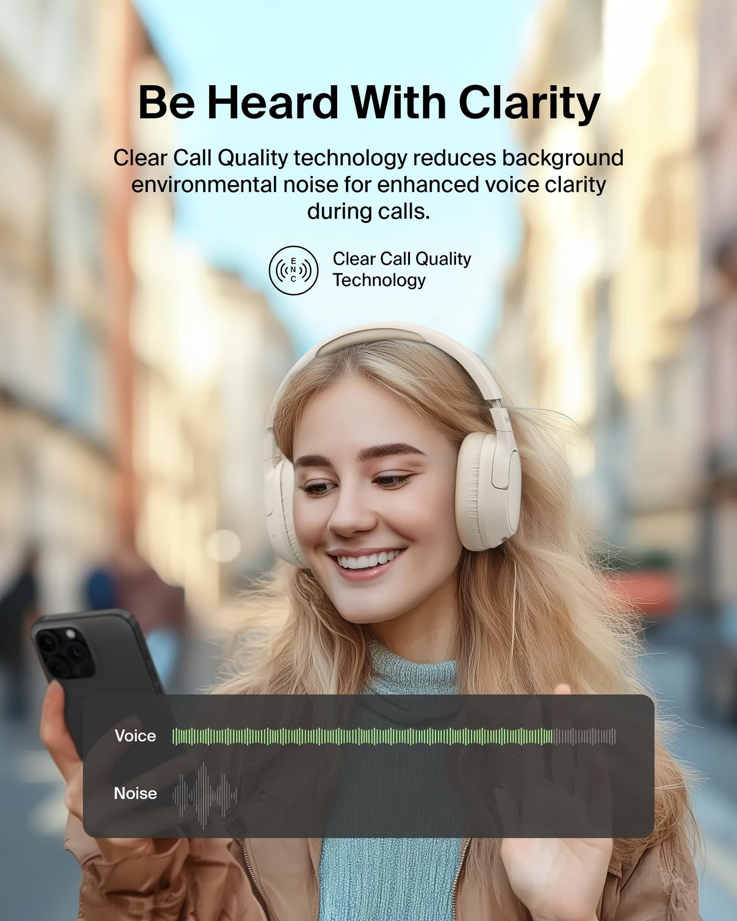 Belkin SoundForm Isolate Bluetooth Over-Ear Headphones - Hybrid Active Noise Cancelling Headphones - Wireless w/ 60H Playtime, Fast Charging & CloudCushion Ear Cups for Travel, Home, or Office - Sand