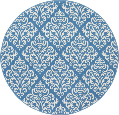 Nourison Grafix Damask Blue Area Rug, 5'3" x ROUND, Easy-Cleaning, Non-Shedding for Bedroom, Living Room, Dining Room,