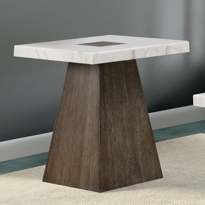 Furniture of America Rafferty Modern Solid Wood 22-inch Square End Table with Genuine Marble Top and Tapered Base for Living Room, Office, Dark Walnut/White