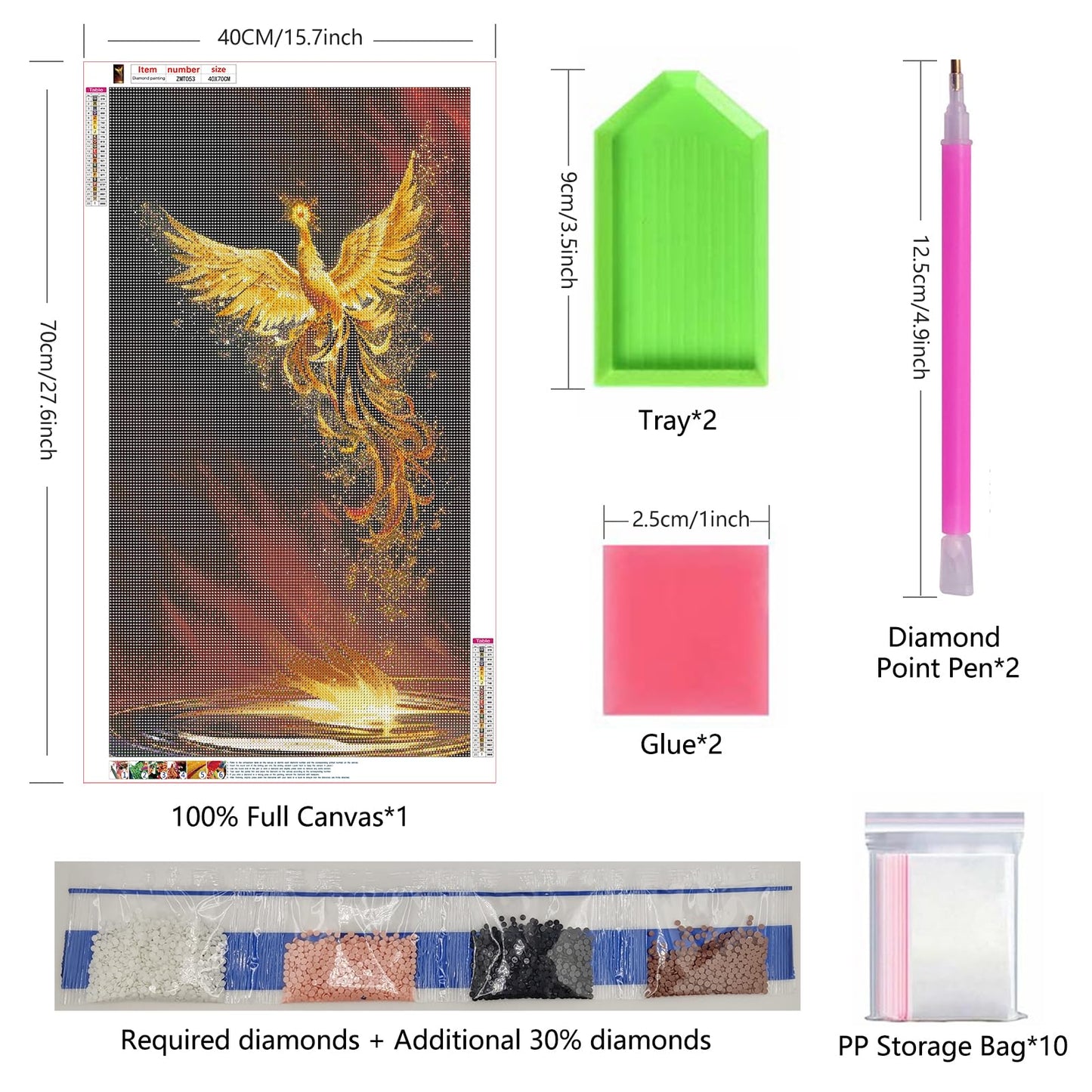 ZHUMUTO Large 5D Diamond Art Painting Kits for Adults,15.7x27.5inch Phoenix C DIY Full Round Drill Diamond Dots Large Size,Big Gem Art and Crafts for Home Wall Decor Gifts