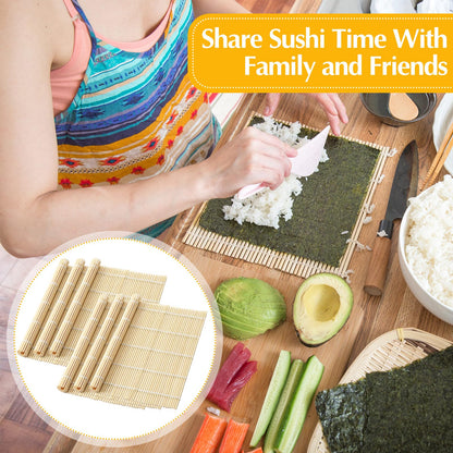 Hoolerry 12 Pcs Sushi Mat Bulk Bamboo Sushi Making Roller Non Stick Square Rolling Mat for Home Party Supplies, 9.5" x 9.5"