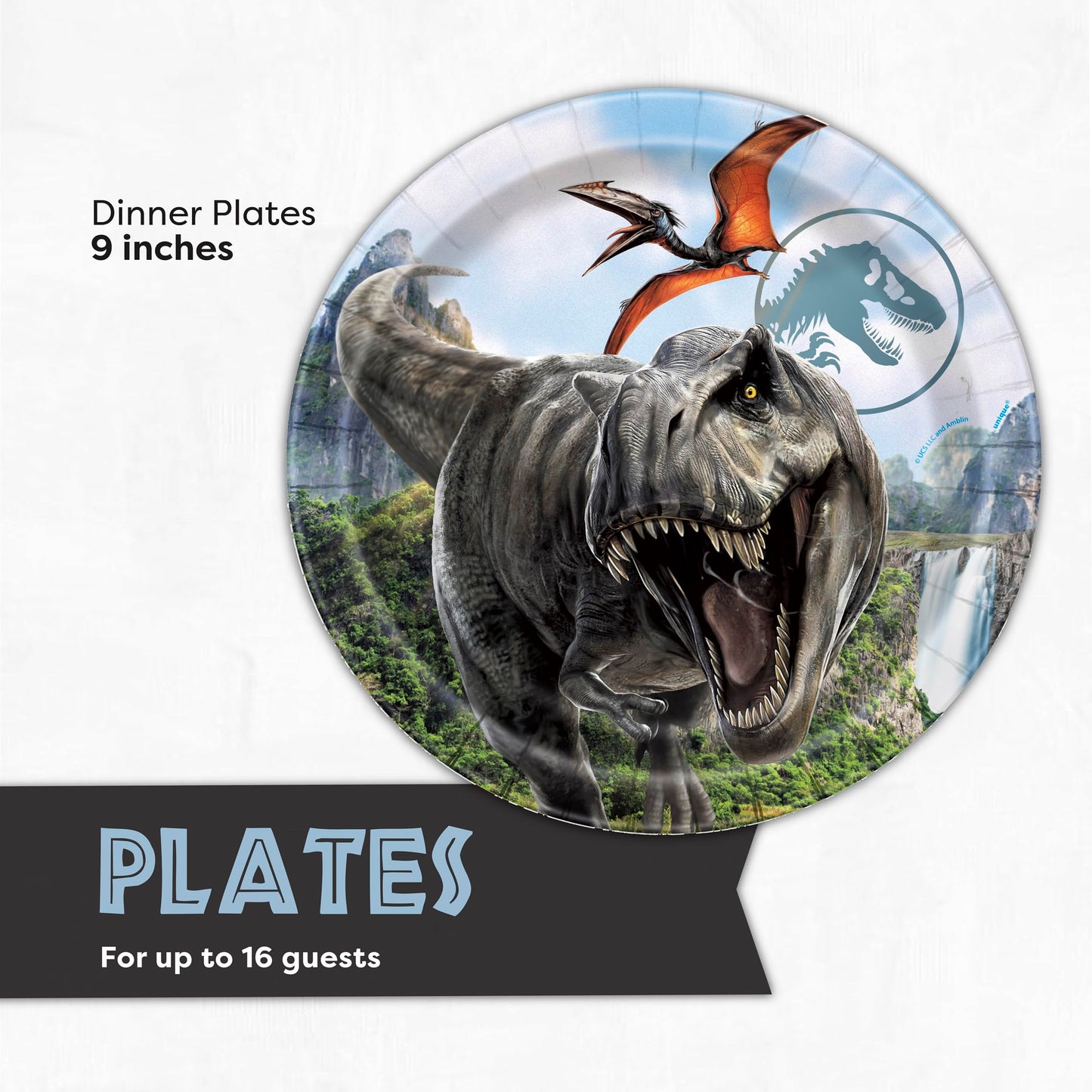 Jurassic World Plates and Napkins for 16 | Jurassic Park Birthday Decorations | Officially Licensed