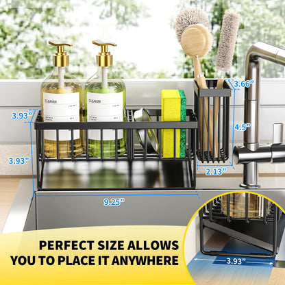 Cisily Sink Caddy Sponge Holder for Kitchen with Brush Holder and Stainless Steel Self Drain Tray, Rustproof Kitchen Sink Organizer for Sponge, Soap Dispenser Storage Accessories