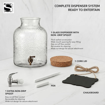 Style Setter Beverage Dispenser Cold Drink Dispenser w/ 2.7 Gallon Capacity Glass Jug, Cork Lid & Leak-Proof Acrylic Spigot, Great for Parties, Weddings & More