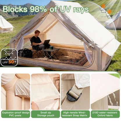 Inflatable Tent, 2-6 Person Glamping Camping Tent, 300D Oxford Waterproof UV Protection Windproof 60s Setup, Large Outdoor Sun Shelter with Air Pump & Storage Bag for Picnicking, Beach, Park, Festival
