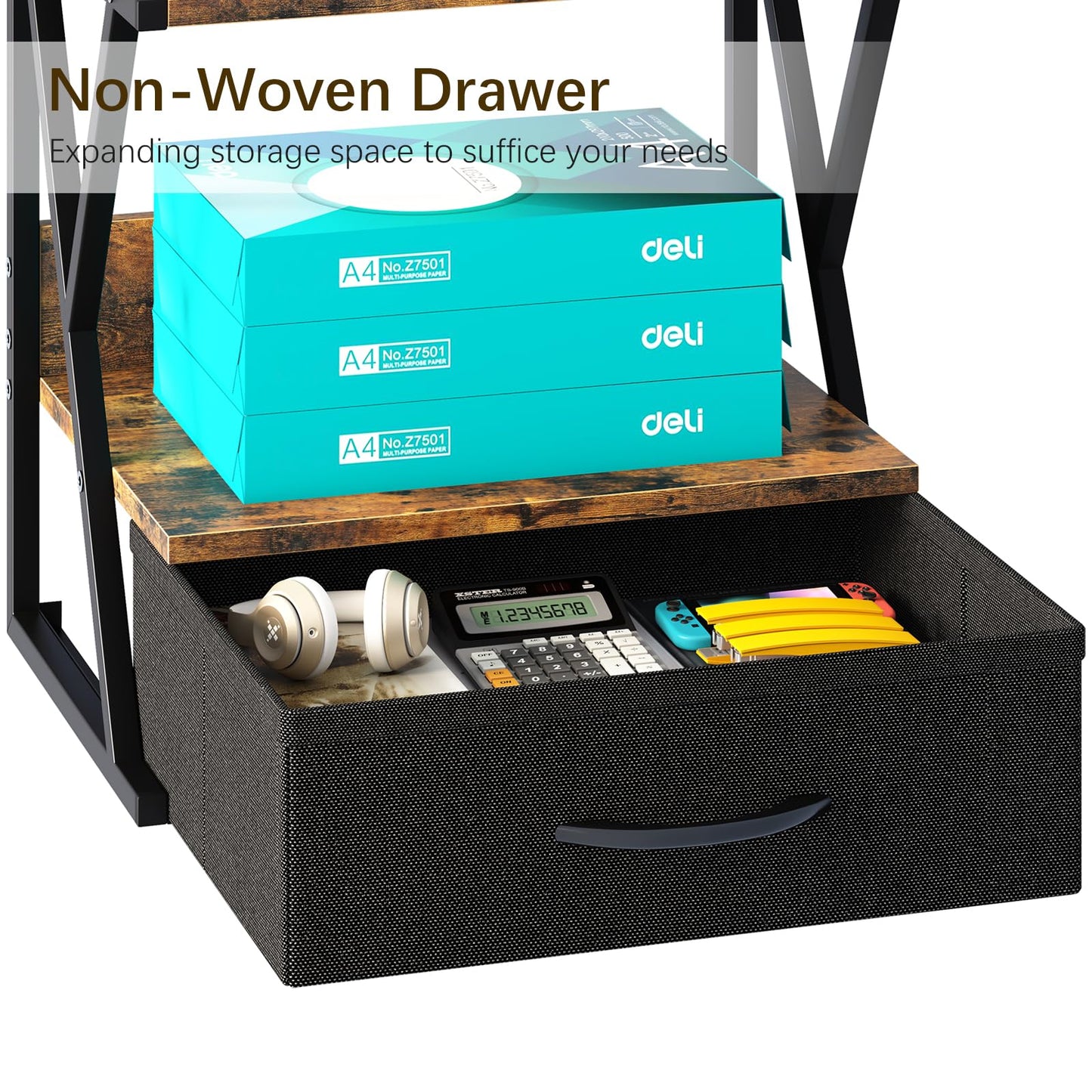 aboxoo Printer Stand for Desk with Storage Drawer, 2 Tier Desktop Or UnderDesk Shelf, Multi-Purpose Desk Organizer for Home Office, fit Fax Machine/3D Printer/Scanner, Rustic Brown